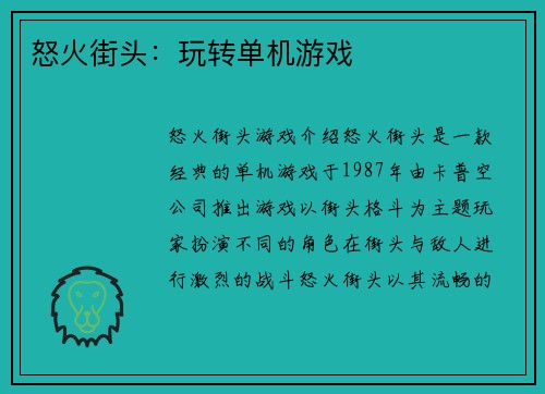 怒火街头：玩转单机游戏